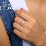 HELON Loving! Solid 18K White Gold 6.5mm Diameter SI/H Full Cut Natural Diamonds Women's Engagement Wedding Party Gif Fine Ring