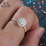 HELON Loving! Solid 18K White Gold 6.5mm Diameter SI/H Full Cut Natural Diamonds Women's Engagement Wedding Party Gif Fine Ring