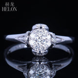 HELON Solid 14K White Gold 6mm Diameter Brilliant Diamond Engagement Solitaire & Accents Ring Romantic Wedding Unique Fine Ring