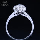 HELON Solid 14K White Gold 6mm Diameter Brilliant Diamond Engagement Solitaire & Accents Ring Romantic Wedding Unique Fine Ring