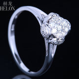 HELON Solid 14K White Gold 6mm Diameter Brilliant Diamond Engagement Solitaire & Accents Ring Romantic Wedding Unique Fine Ring