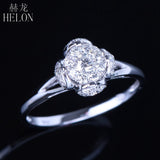 HELON Solid 14K White Gold 6mm Diameter Brilliant Diamond Engagement Solitaire & Accents Ring Romantic Wedding Unique Fine Ring