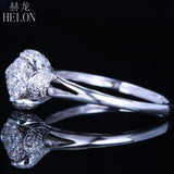 HELON Solid 14K White Gold 6mm Diameter Brilliant Diamond Engagement Solitaire & Accents Ring Romantic Wedding Unique Fine Ring