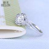 HELON Solid 14K White Gold 6mm Diameter Brilliant Diamond Engagement Solitaire & Accents Ring Romantic Wedding Unique Fine Ring