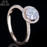 HELON Unique Wedding 0.5CT 100% Genuine Natural Diamond Women Trendy Jewelry Ring Solid 14K White Gold Engagement Brilliant Ring