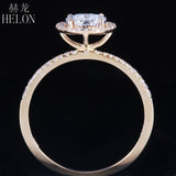 HELON Unique Wedding 0.5CT 100% Genuine Natural Diamond Women Trendy Jewelry Ring Solid 14K White Gold Engagement Brilliant Ring