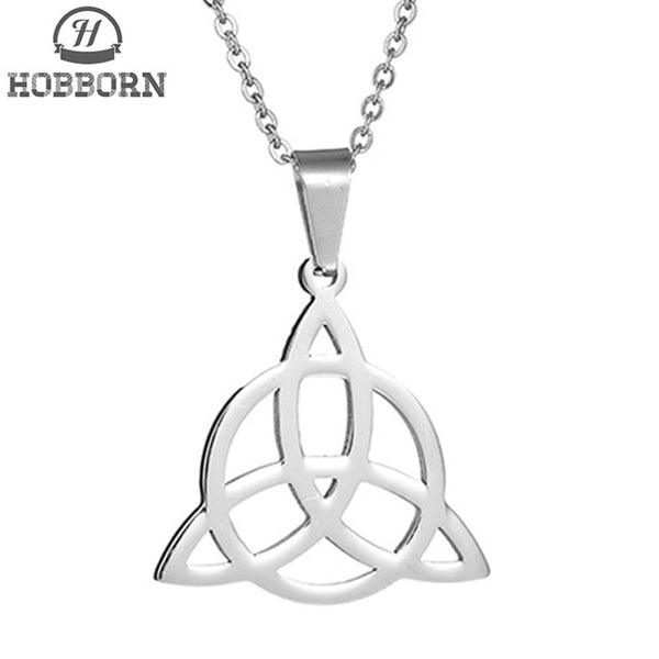 HOBBORN Vintage Men Pendants & Necklaces 316L Stainless Steel Irish Viking Triquetra Symbol Charm Necklace Mystic Jewelry Gift