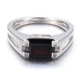 HUTANG  Mystery Natural Black Garnet Ring Solid 925 Sterling Silver Men's Women's Emerald Cut Gemstone Fine Jewelry New Arrival