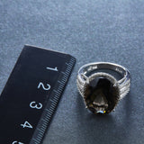 HUTANG NEW 8.37ct Natural Oval Smoky Quartz Solid 925 Sterling Silver Cocktail Ring Gemstone Fine Jewelry Women's Xmas Gift