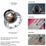 HUTANG NEW 8.37ct Natural Oval Smoky Quartz Solid 925 Sterling Silver Cocktail Ring Gemstone Fine Jewelry Women's Xmas Gift