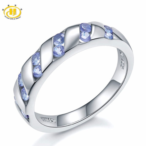 HUTANG Natural Tanzanite Gemstone Ring Solid 925 Sterling Silver Band Rings Fine Jewelry Women's New Arrival Best Friend Gift