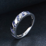 HUTANG Natural Tanzanite Gemstone Ring Solid 925 Sterling Silver Band Rings Fine Jewelry Women's New Arrival Best Friend Gift