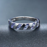 HUTANG Natural Tanzanite Gemstone Ring Solid 925 Sterling Silver Band Rings Fine Jewelry Women's New Arrival Best Friend Gift