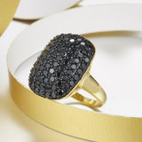 HUTANG Stone Jewelry Natural Gemstone Black Spinel Solid 925 Sterling Silver Gold-color Cluster Rings Fine Jewelry For Women