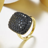 HUTANG Stone Jewelry Natural Gemstone Black Spinel Solid 925 Sterling Silver Gold-color Cluster Rings Fine Jewelry For Women