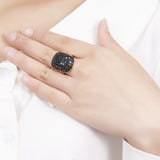 HUTANG Stone Jewelry Natural Gemstone Black Spinel Solid 925 Sterling Silver Gold-color Cluster Rings Fine Jewelry For Women