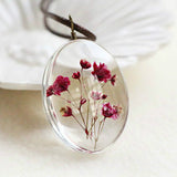 Handmade Dried Flower Necklace Gypsophila Time Dome Glass Pendant Leather Chain Boho Long Statement Necklaces Summer Jewelry