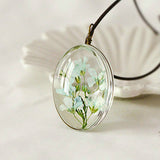 Handmade Dried Flower Necklace Gypsophila Time Dome Glass Pendant Leather Chain Boho Long Statement Necklaces Summer Jewelry