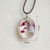 Handmade Dried Flower Necklace Gypsophila Time Dome Glass Pendant Leather Chain Boho Long Statement Necklaces Summer Jewelry