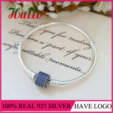 High Quality Real 925 Silver Signature Clasp Bracelet,Royal-Blue Crystal Bangle Fit Original Beads.Bracelet Original for Women G