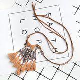 Hollow Geometry Bohemian Pendant Necklace Black Grey Brown Green Pink Blue Wool tassels Ethnic Sweater Chian Winter Jewelry Gift