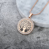 Hot Tree of Life Crystal Round Small Pendant Necklace Gold Silver Colors Bijoux Collier Elegant Women Jewelry Gifts Dropshipping