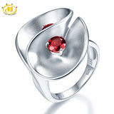 Hutang Natural Garnet Gemstone Floral Wedding Ring Solid 925 Sterling Silver Fine Stone Jewelry Best Birthday Gift Unique Design