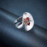 Hutang Natural Garnet Gemstone Floral Wedding Ring Solid 925 Sterling Silver Fine Stone Jewelry Best Birthday Gift Unique Design