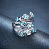 Hutang Natural Gemstone Aquamarine Wedding Ring Solid 925 Sterling Silver Leaf Beautiful Fine Fashion Stone Jewelry For Women's