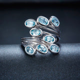 Hutang Natural Gemstone Aquamarine Wedding Ring Solid 925 Sterling Silver Leaf Beautiful Fine Fashion Stone Jewelry For Women's