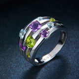 Hutang Natural Gemstone Peridot Amethyst Blue Topaz Ring Solid 925 Sterling Silver Colorful Gemstones Fine Fashion Stone Jewelry