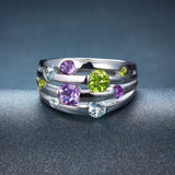 Hutang Natural Gemstone Peridot Amethyst Blue Topaz Ring Solid 925 Sterling Silver Colorful Gemstones Fine Fashion Stone Jewelry