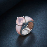 Hutang Natural Gemstone Rose Quartz Wedding Ring Solid 925 Sterling Silver Fine Fashion Stone Jewelry Unique Design For Gift New