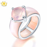 Hutang Natural Gemstone Rose Quartz Wedding Ring Solid 925 Sterling Silver Fine Fashion Stone Jewelry Unique Design For Gift New