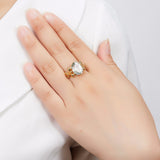 Hutang Stone Jewelry 4.49ct Natural Gemstone Green Amethyst Ring Solid 925 Sterling Silver Yellow Gold Fine Jewelry For Gift New