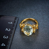 Hutang Stone Jewelry 4.49ct Natural Gemstone Green Amethyst Ring Solid 925 Sterling Silver Yellow Gold Fine Jewelry For Gift New