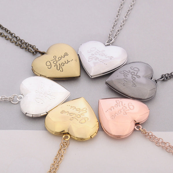 "I love you" Carved 6 Colors DIY Love Heart Secret Message Locket Necklace Pendant Vintage Gift For Lover Couples Custom Message