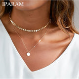 IPARAM 2018 New Fashion Gold Coin Layered Necklace Set For Women Charm Choker Necklace