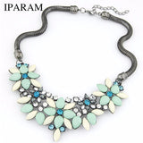 IPARAM 2018 New sell Fashion Retro style Colorful gem rhinestone flower choker necklace Statement jewelry women