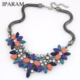 IPARAM 2018 New sell Fashion Retro style Colorful gem rhinestone flower choker necklace Statement jewelry women