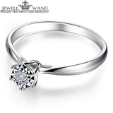 JEWELLWANG Diamond Ring Round 0.5ct Carat Effect Certified Six Prong Setting Rings for Women 18K Real White Gold Light Luxury