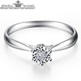 JEWELLWANG Diamond Ring Round 0.5ct Carat Effect Certified Six Prong Setting Rings for Women 18K Real White Gold Light Luxury