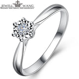 JEWELLWANG Diamond Ring Round 0.5ct Carat Effect Certified Six Prong Setting Rings for Women 18K Real White Gold Light Luxury