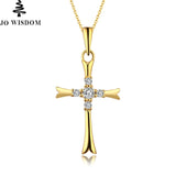 JO WISDOM Classic 14K Gold Diamond Jesus Cross Necklace for Unisex Wedding Fine Jewelry 9K\10K\14K