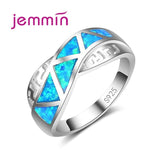 Jemmin Fashion Cross Ribbon Blue Fire Opal Ring Sliver Wedding Rings For Men And Women Fine Jewelry Gifts