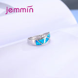 Jemmin Fashion Cross Ribbon Blue Fire Opal Ring Sliver Wedding Rings For Men And Women Fine Jewelry Gifts