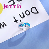 Jemmin Fashion Cross Ribbon Blue Fire Opal Ring Sliver Wedding Rings For Men And Women Fine Jewelry Gifts