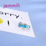 Jemmin Fashion Cross Ribbon Blue Fire Opal Ring Sliver Wedding Rings For Men And Women Fine Jewelry Gifts