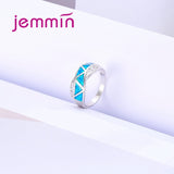 Jemmin Fashion Cross Ribbon Blue Fire Opal Ring Sliver Wedding Rings For Men And Women Fine Jewelry Gifts