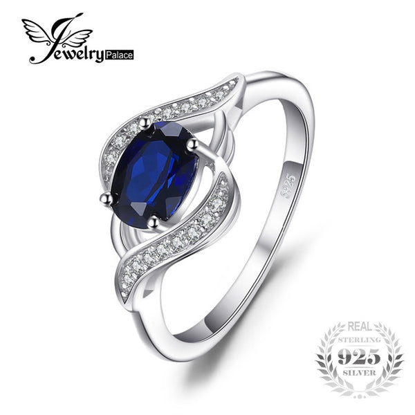 JewelryPalace 1.1ct Created Blue Sapphire Statement Ring 925 Sterling Silver Fine Jewelry New Gift  for Women  Hot Selling